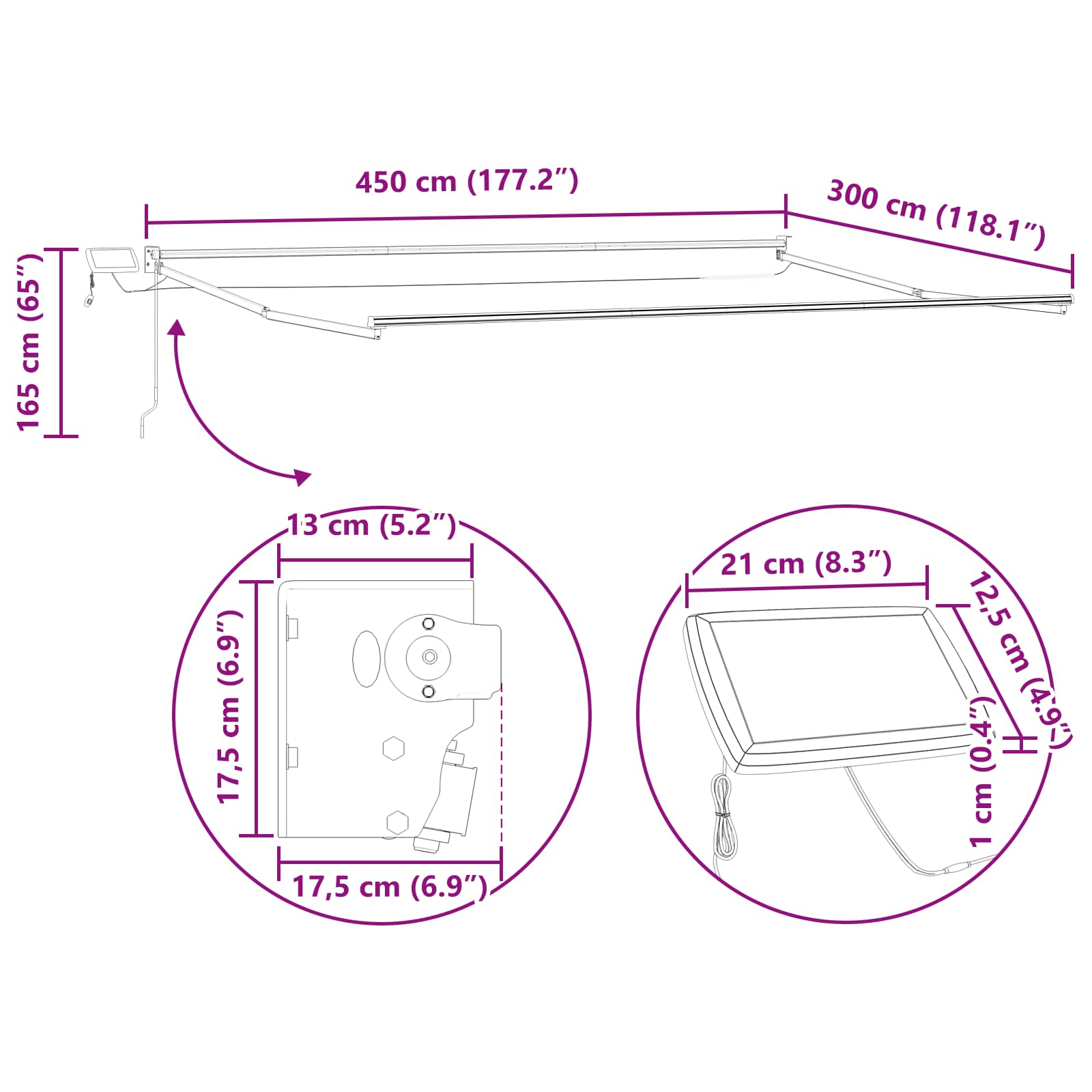 Handbediende luifel met LED's Groen en Wit 4,5 × 3 m image 11