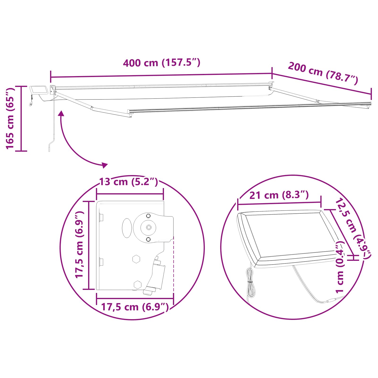 Handbediende luifel met LED's Geel, Wit, Anthraciet 4 x 2 m image 13