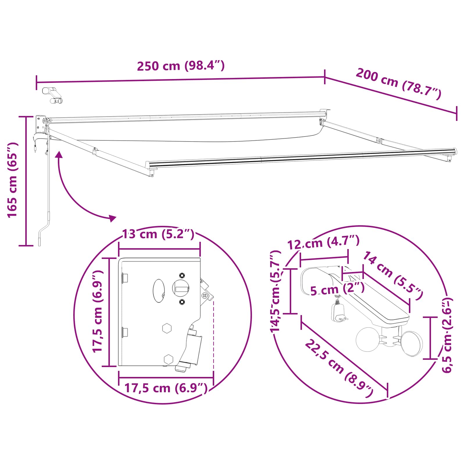 Elektrisch Uittrekbaar Zonnescherm Bruin 2,5 x 2 m image 13