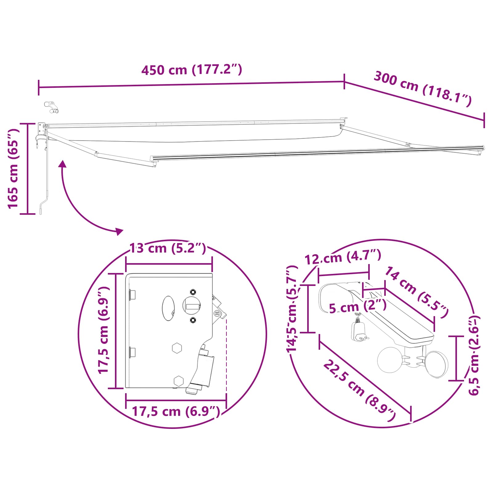 Elektrisch zonnescherm met Geel en Grijs 4,5 × 3 m Aluminium image 13