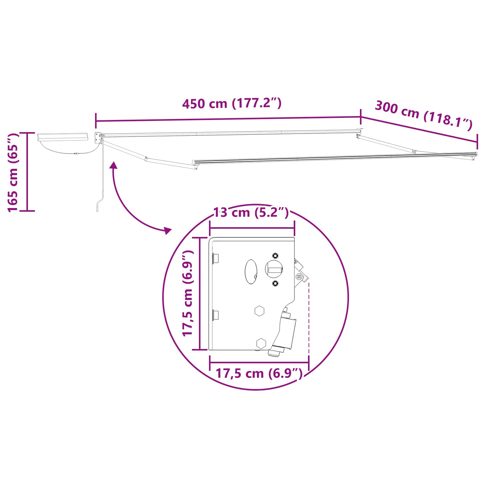 Elektrisch Uittrekbaar Zonnescherm Bordeaux Rood 4,5 × 3 m image 11