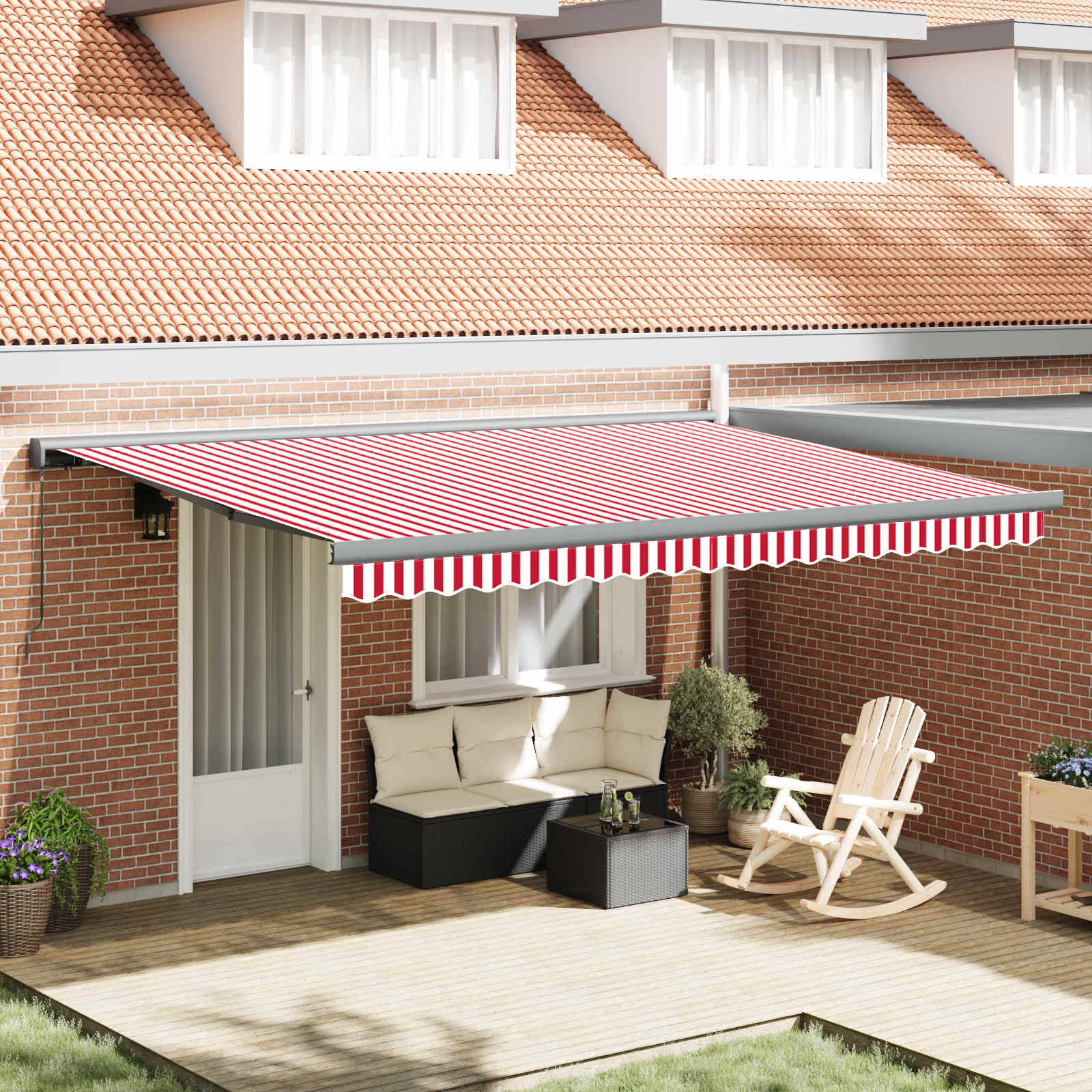 vidaXL Cortina Retractabilă Roșu și Alb 400 × 300 cm Pânză și Aluminiu