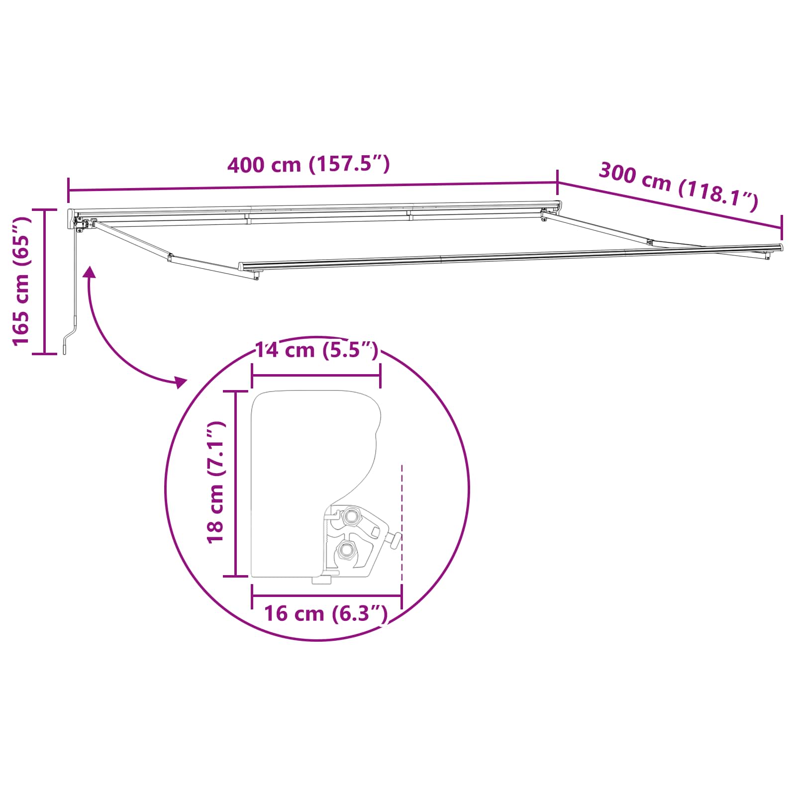 Handmatig uitschuifbare luifel Groen en Wit 4 × 3 m image 9