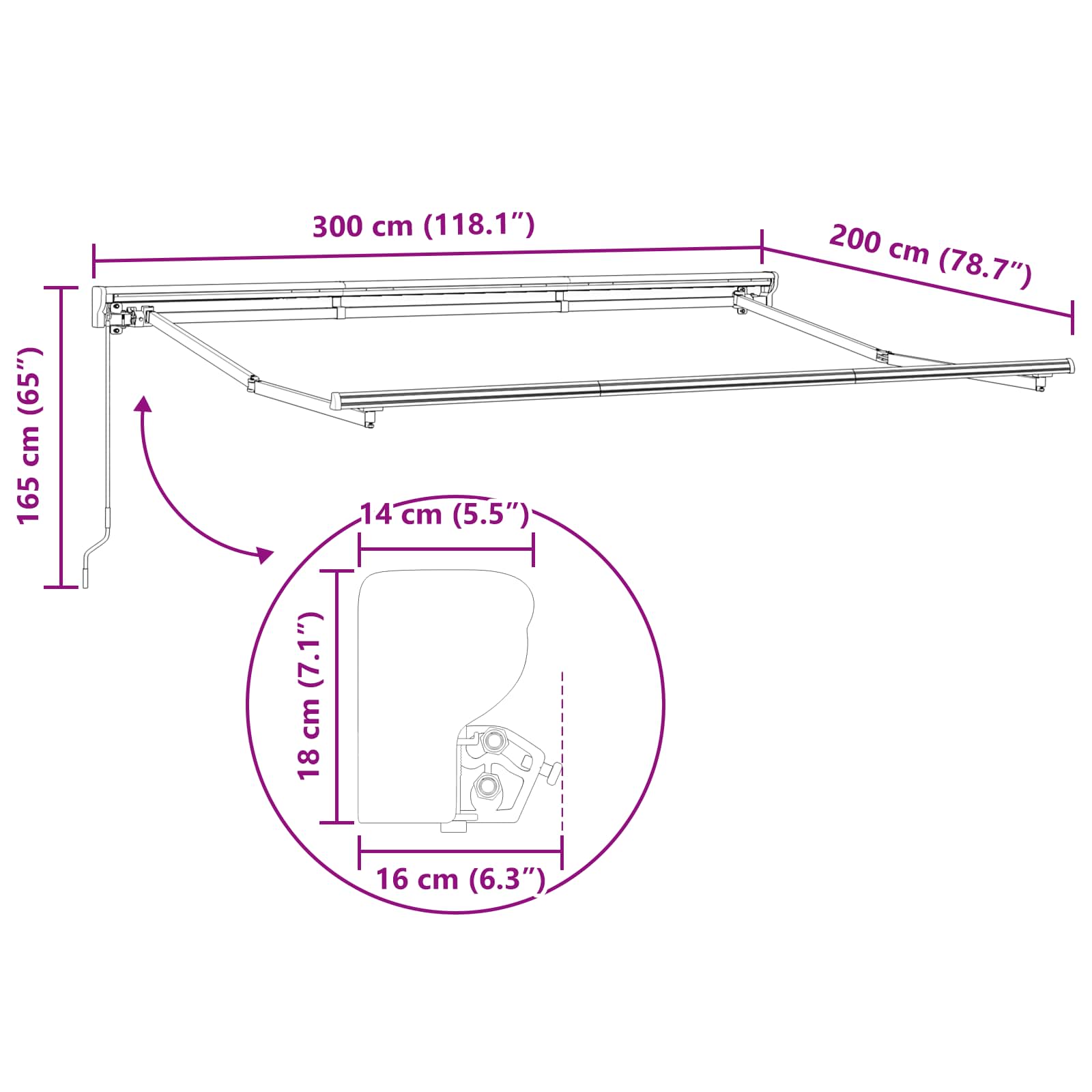 Handmatig uitschuifbare luifel Crème 3 x 2 m image 9