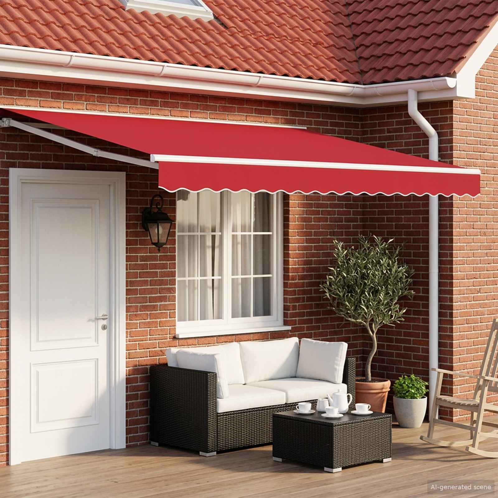 vidaXL Ročno senčilo s LED-ji Rdeča 4 × 3 m Poliester s PU premazom