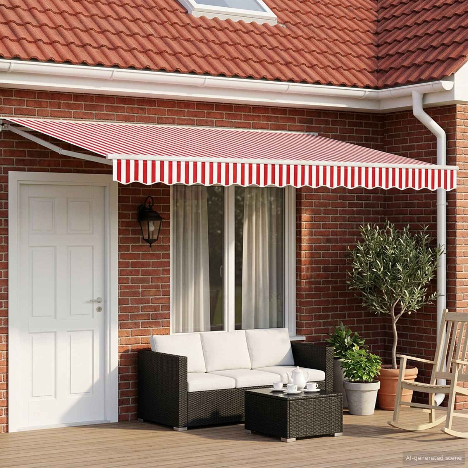 Manuální rám markýzy s LED Červená a Bílá 5 × 3,5 m