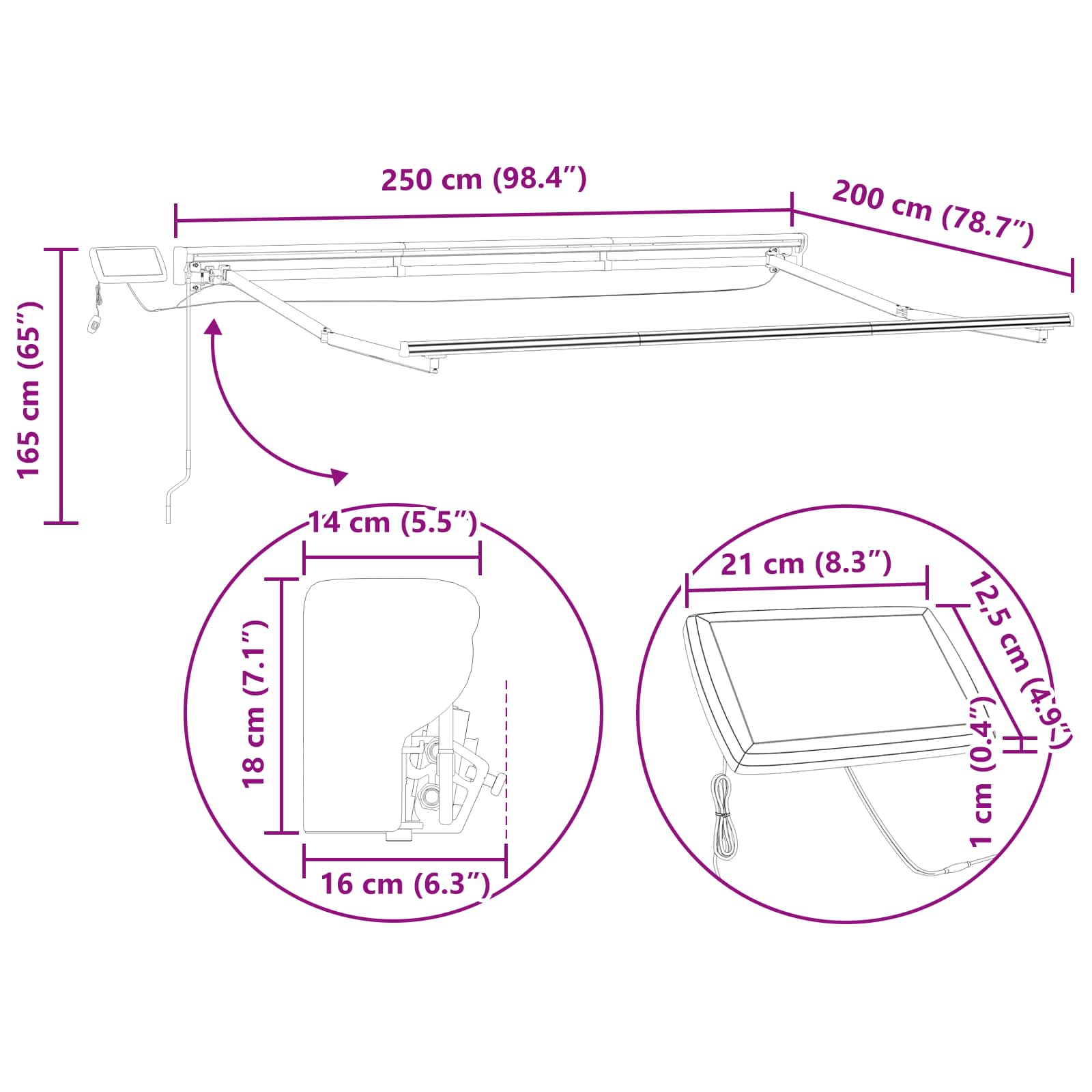 Handmatige Luifelhouder met LED's Crème 2,5 x 2 m image 11