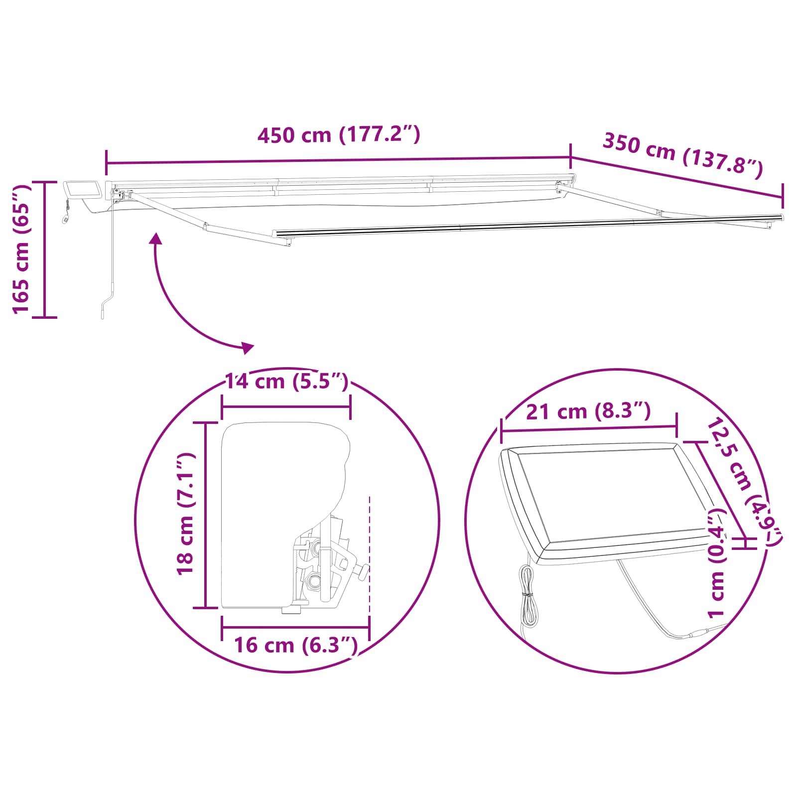 Handmatige Luifelhouder met LED's Groen en Wit 4,5 × 3,5 m image 11