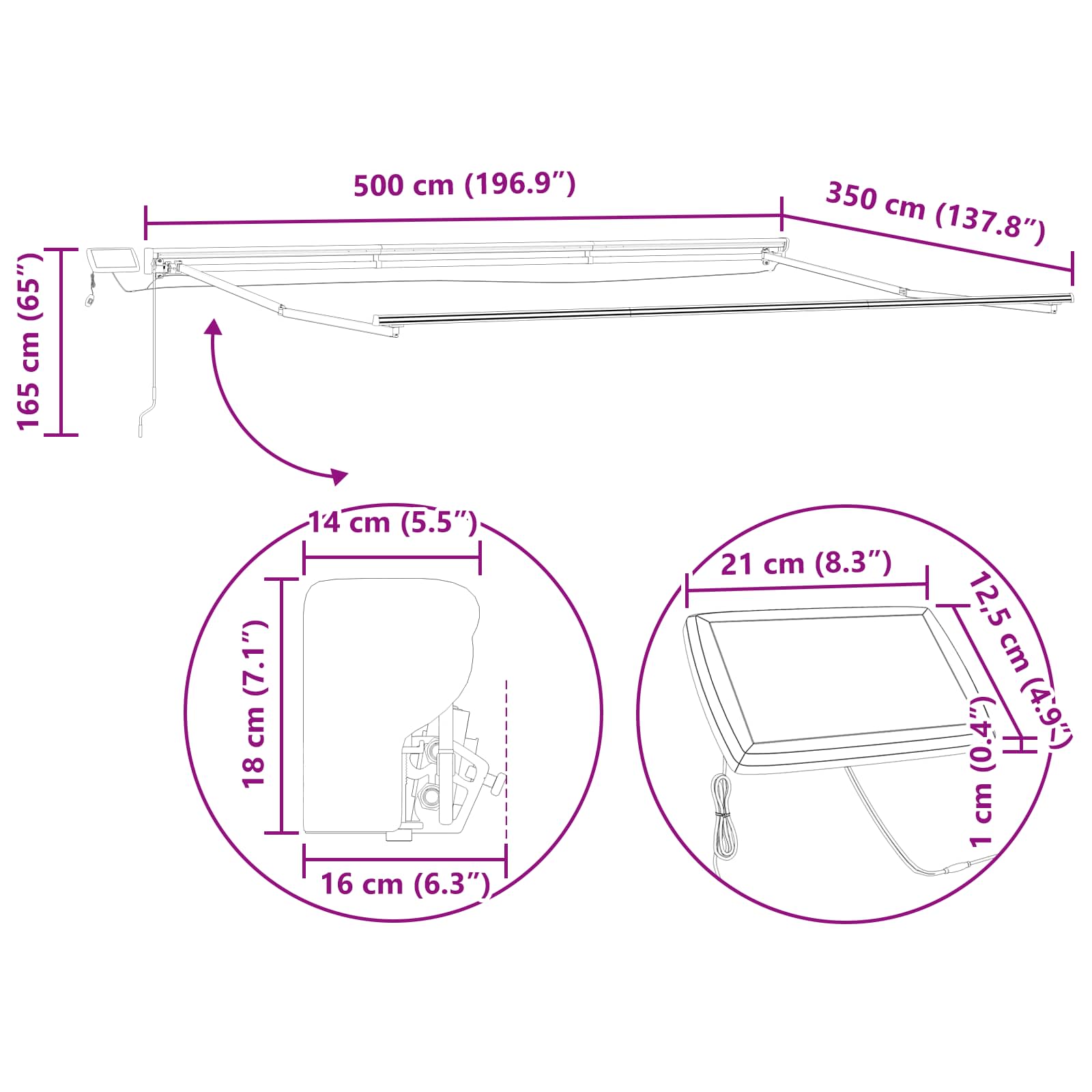 Handmatige Luifelhouder met LED's Beige 5 × 3,5 m image 11