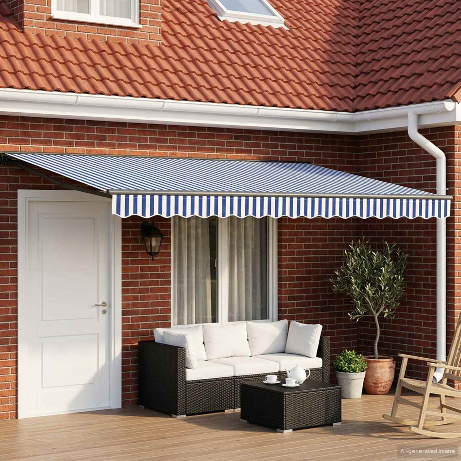 vidaXL Cort electric retractabil Albastru, Alb, Antracit 4 x 2 m