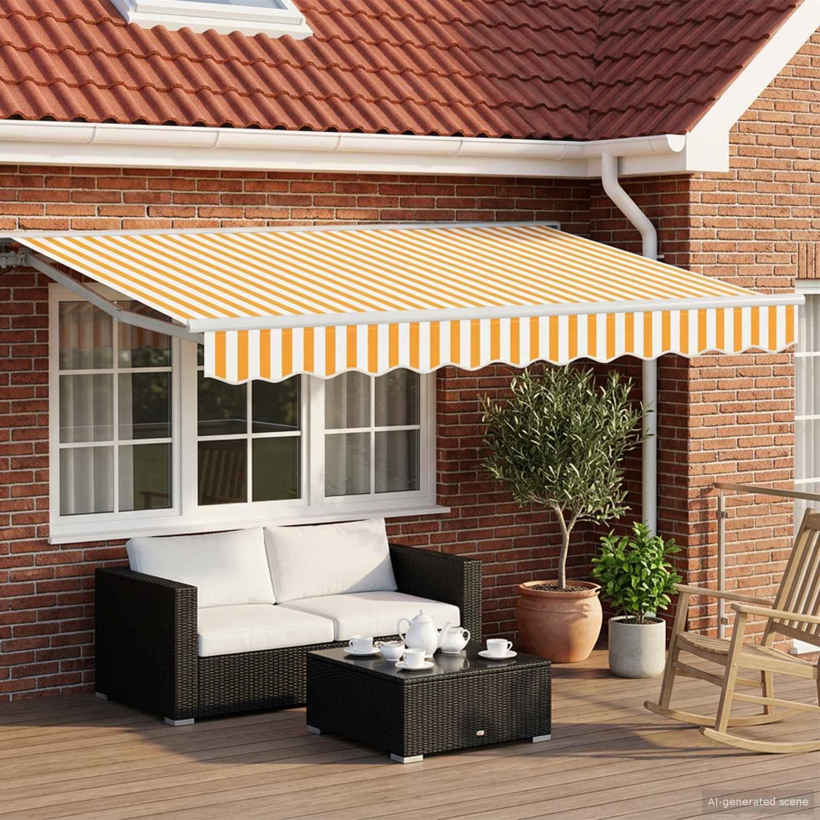 Elektrisch Uittrekbaar Zonnescherm Geel en Wit 2,5 x 2 m image 1