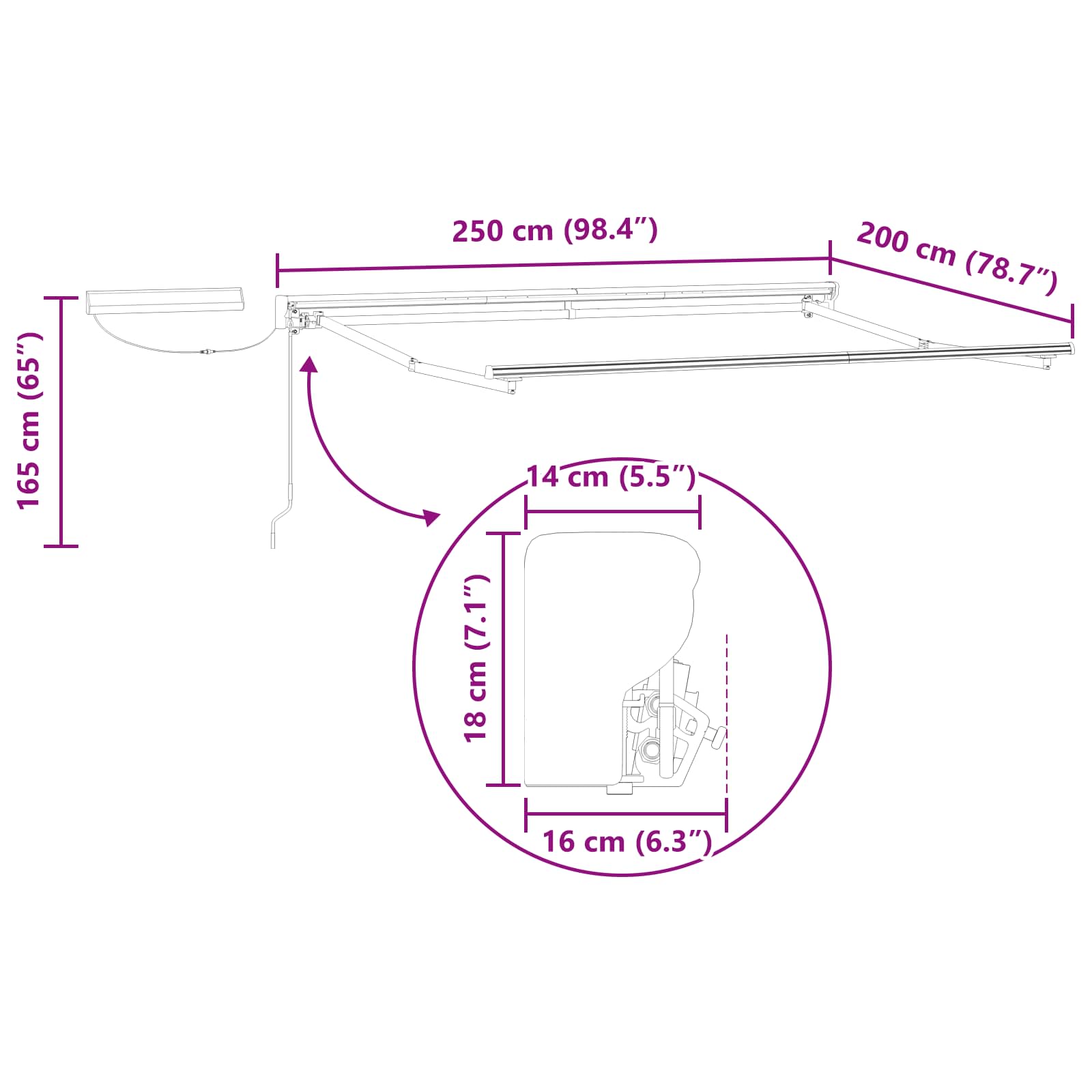 Elektrisch Uittrekbaar Zonnescherm Geel en Wit 2,5 x 2 m image 12