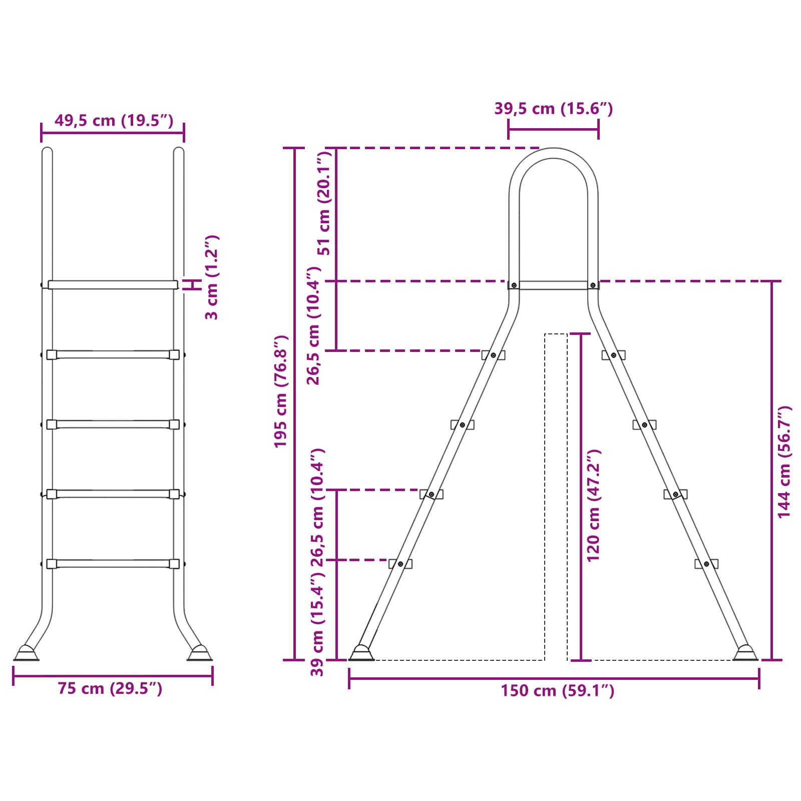 Ladder voor bovengronds zwembad 195 x 150 cm 4-traps image 6