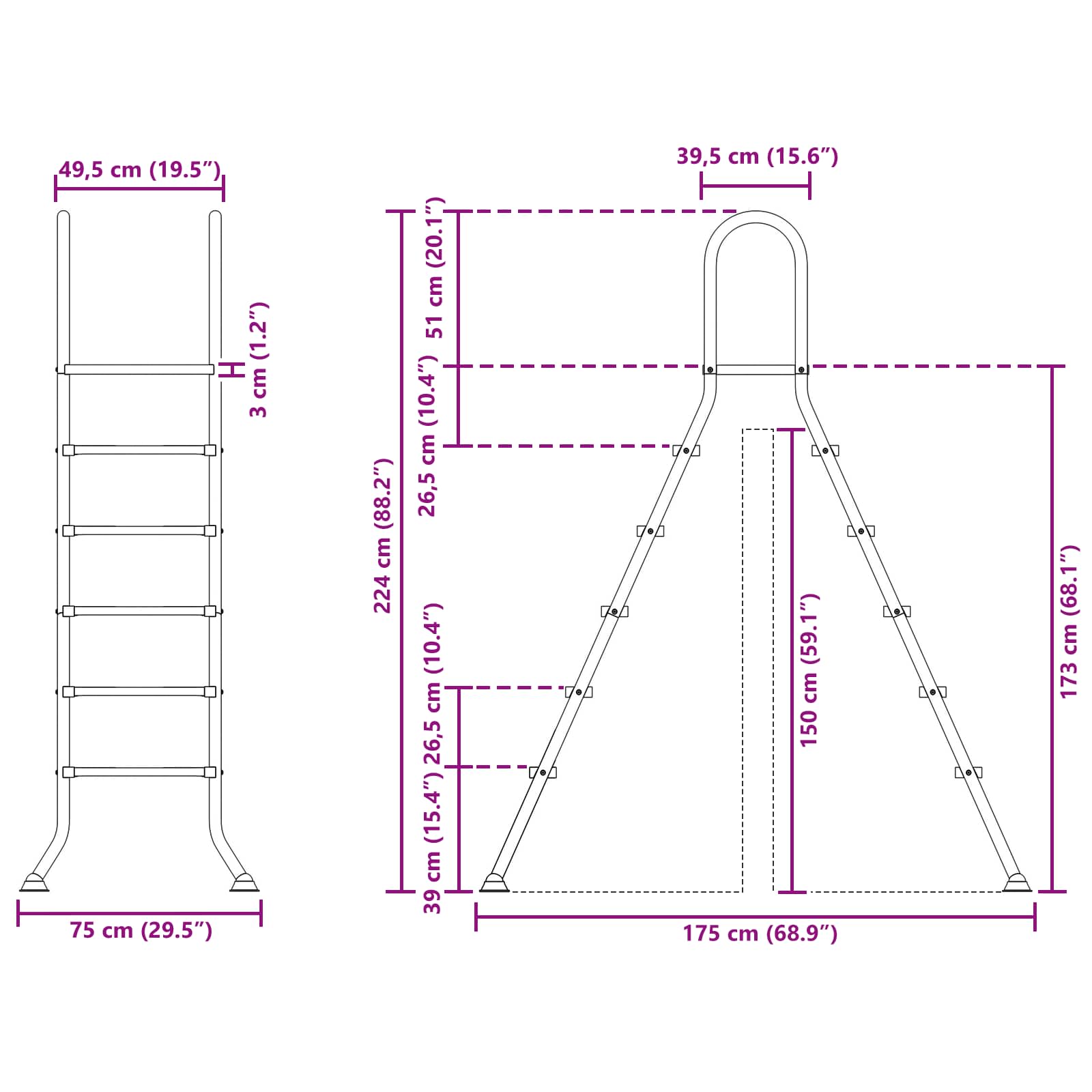 Ladder voor bovengronds zwembad 224 x 175 cm 5-traps image 6