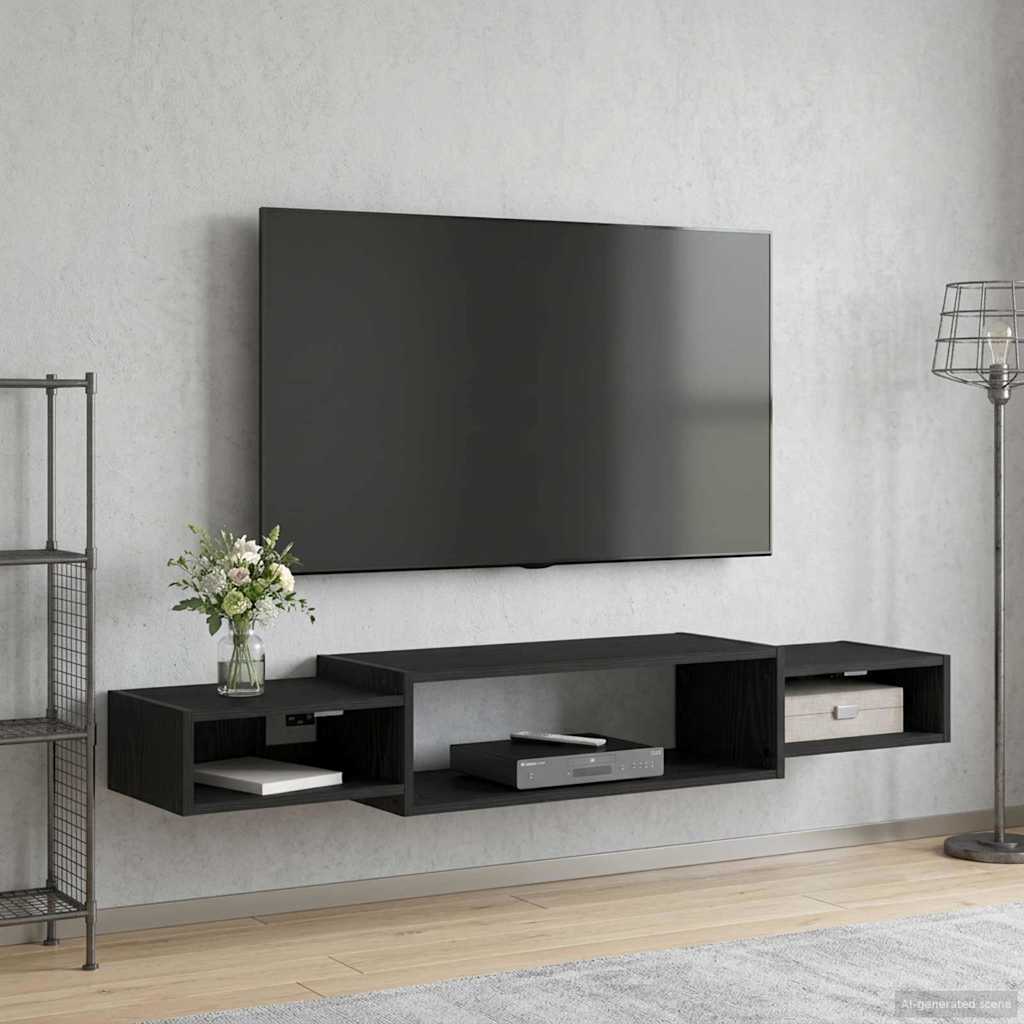 vidaXL Sistem de TV montat pe perete Montare pe perete Stejar Negru