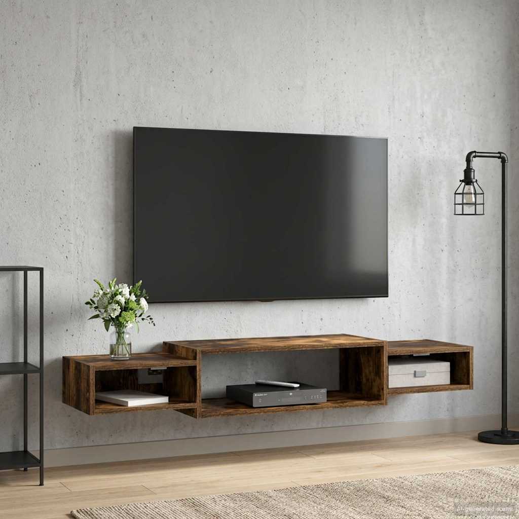 vidaXL Sistem de TV montat pe perete Montare pe perete Stejar fumuriu