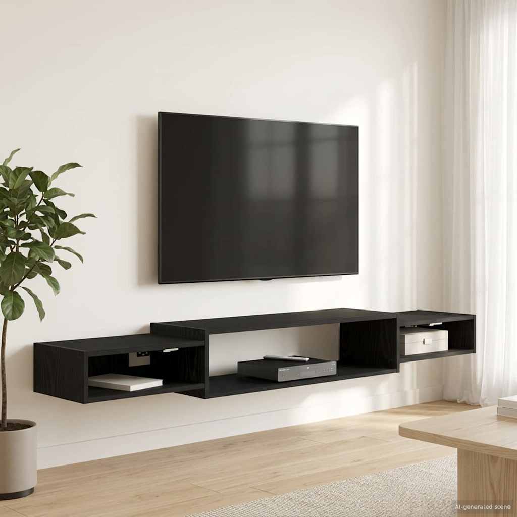vidaXL Sistem de TV montat pe perete Montare pe perete Stejar Negru