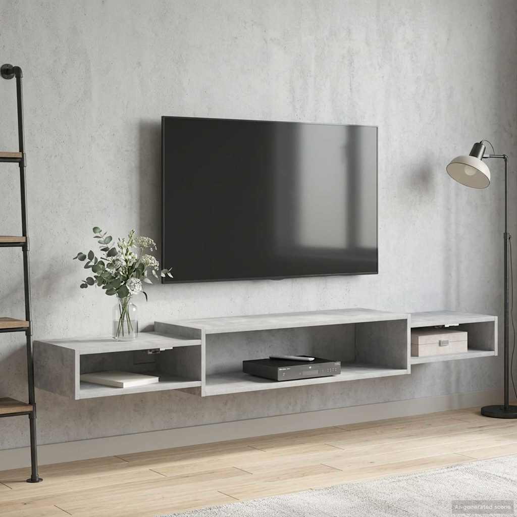 Wandmontierter TV-Schrank Wandhalterung Betongrau – Ansicht 4