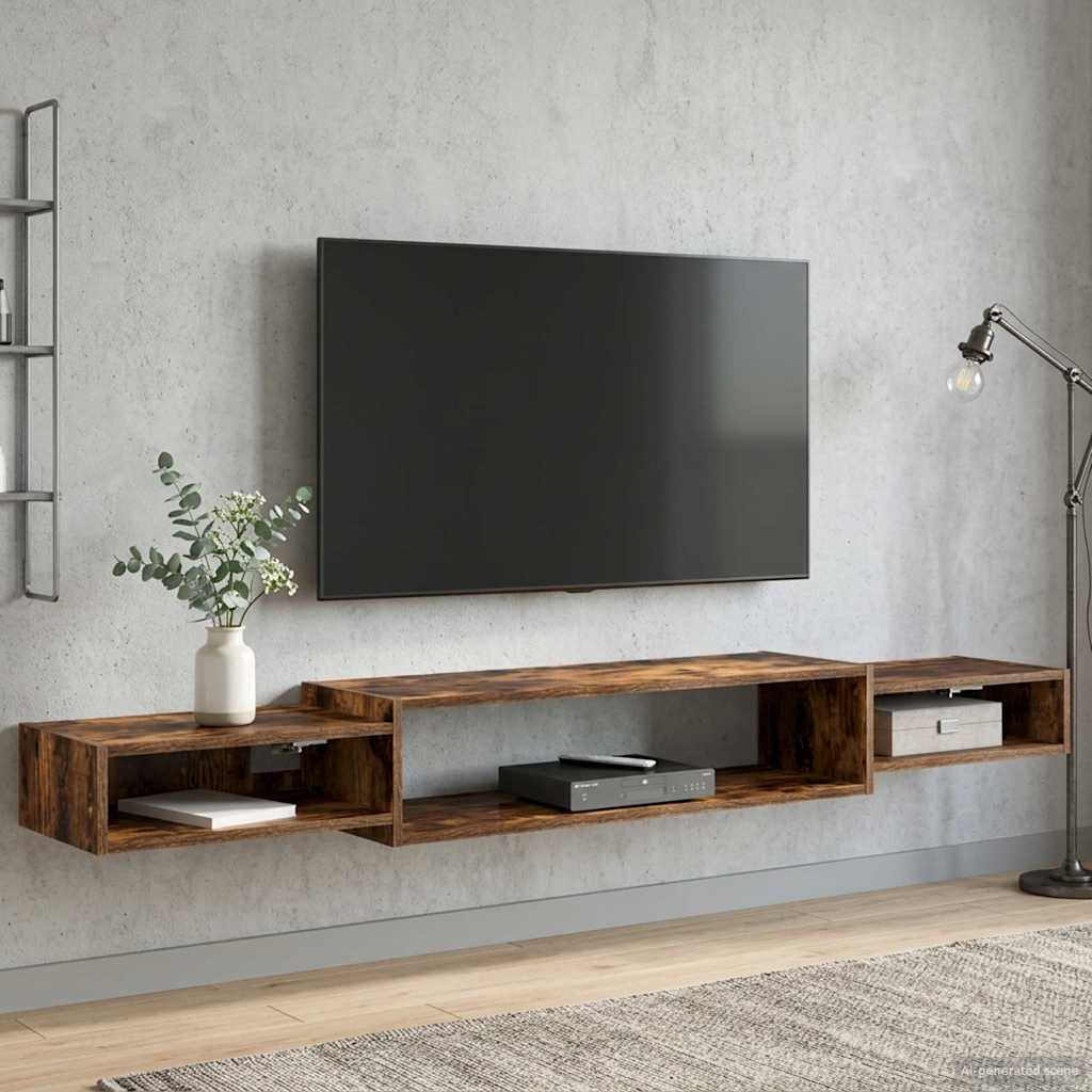 vidaXL Sistem de TV montat pe perete Montare pe perete Stejar fumuriu