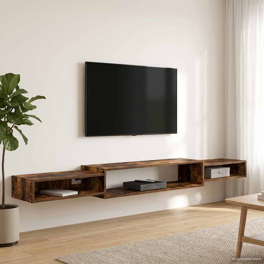 vidaXL Sistem de TV montat pe perete Montare pe perete Stejar fumuriu