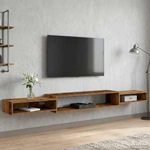 Nástěnná TV skříň Nástěnná montáž Staré dřevo 220 x 28 x 21 cm - obrázek 4