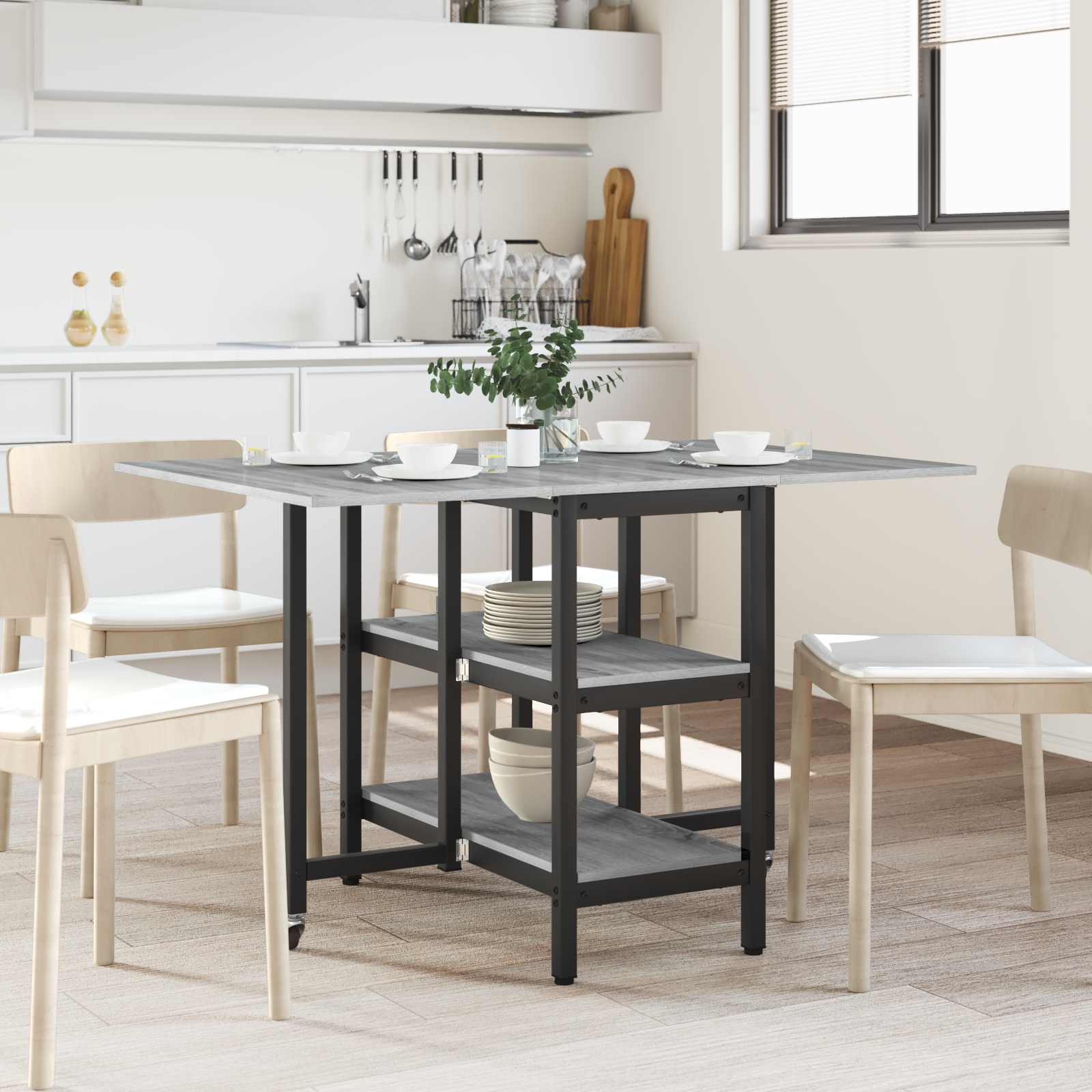 vidaXL Masă de dining 122 x 80 x 76,5 cm Lemn prelucrat Sonoma gri