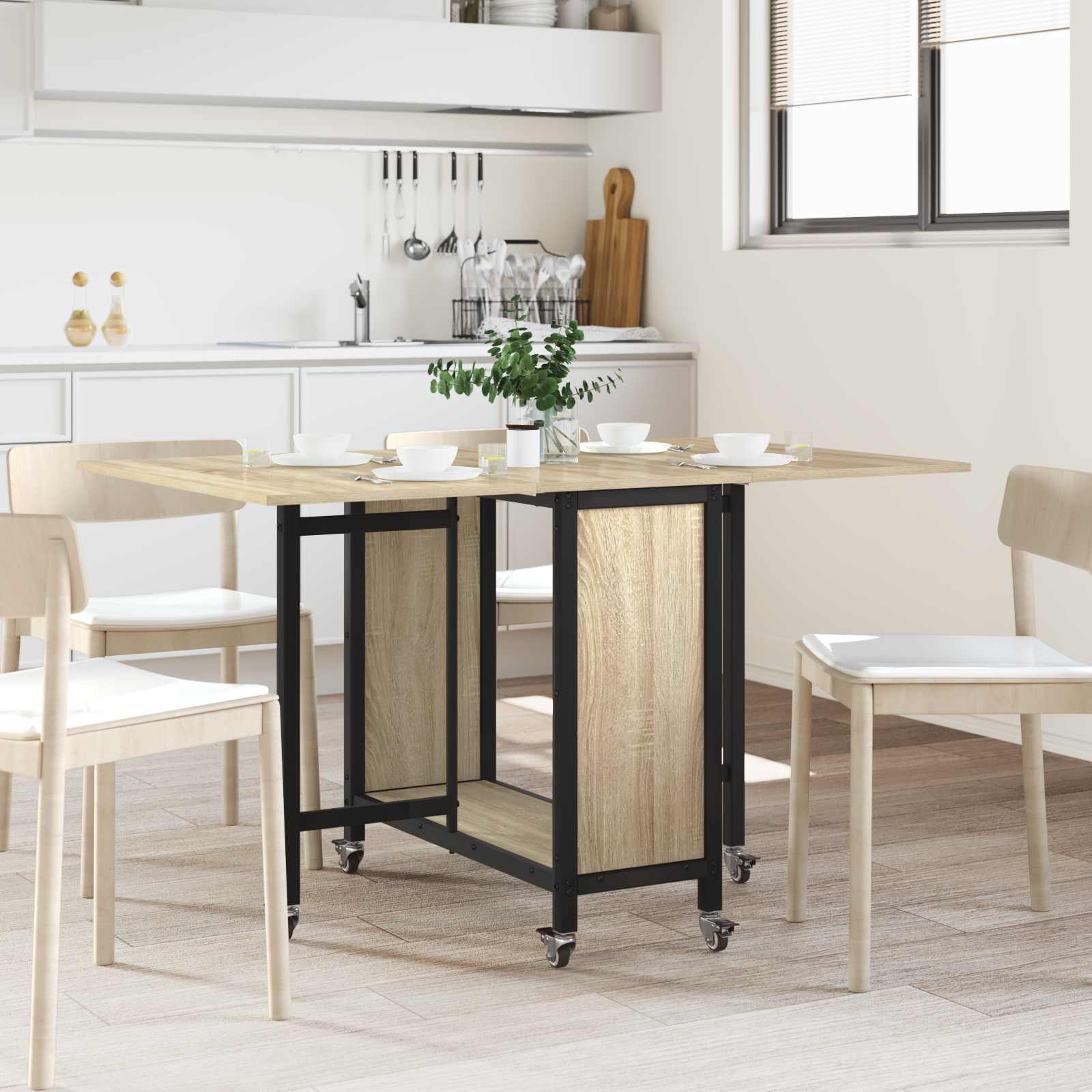 vidaXL Masă de dining pliabilă cu rotițe 130 x 80 x 76,5 cm otel PB