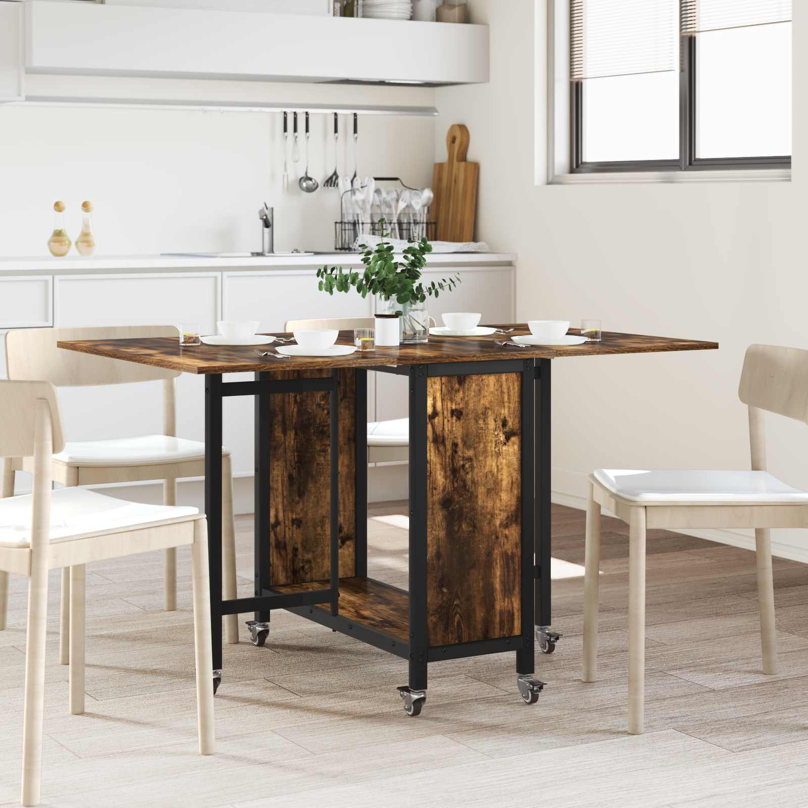 vidaXL Masă de dining pliabilă cu rotițe 130 x 80 x 76,5 cm otel PB