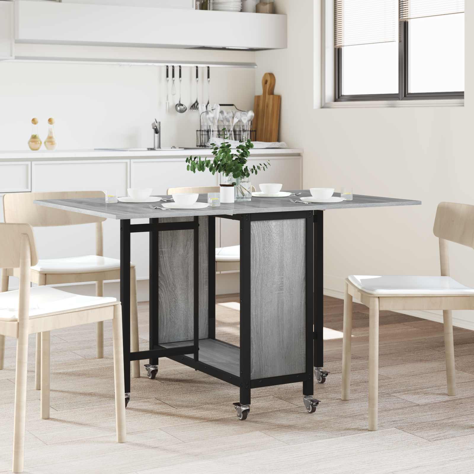 vidaXL Masă de dining pliabilă cu rotițe 130 x 80 x 76,5 cm otel PB