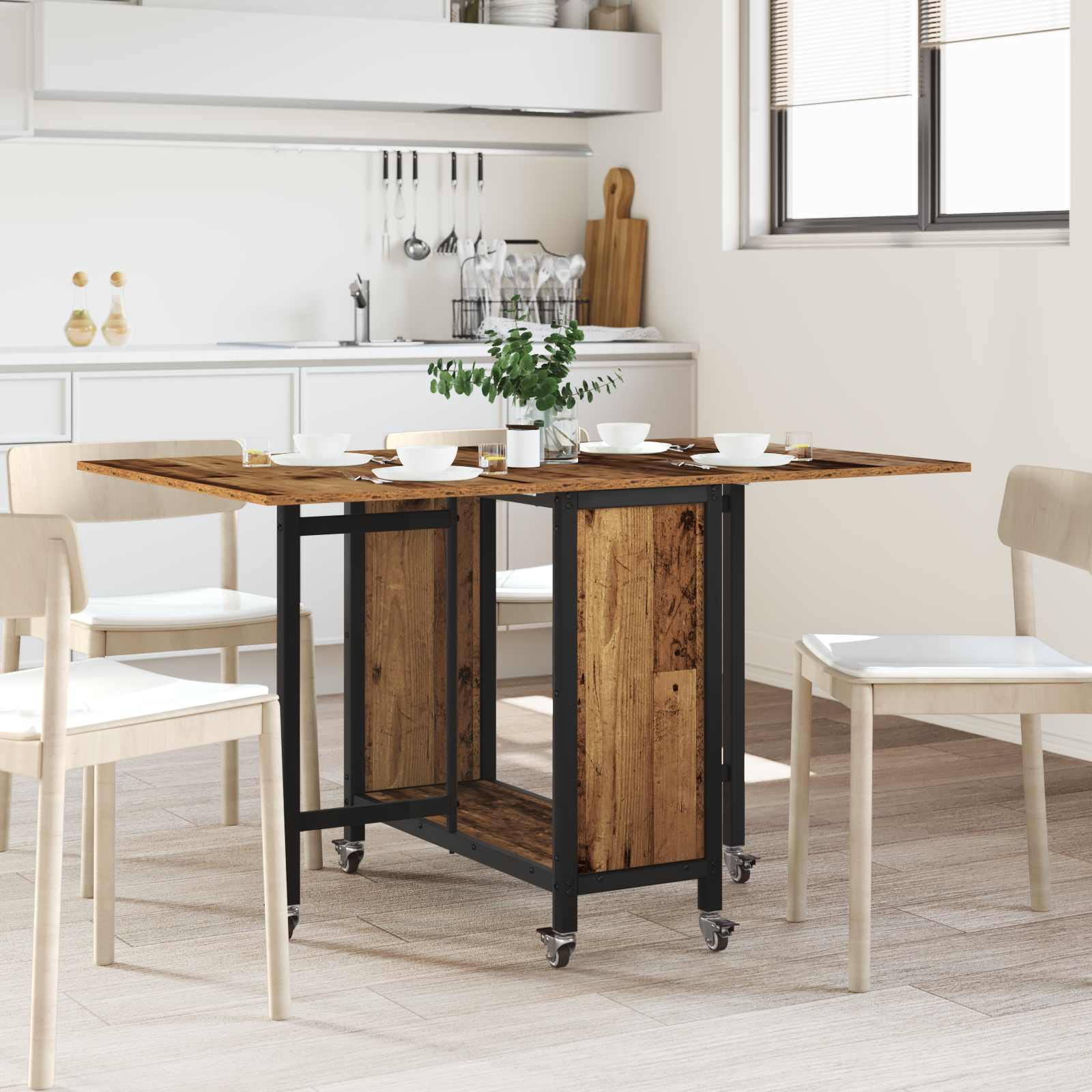 vidaXL Masă de dining pliabilă cu rotițe 130 x 80 x 76,5 cm otel PB