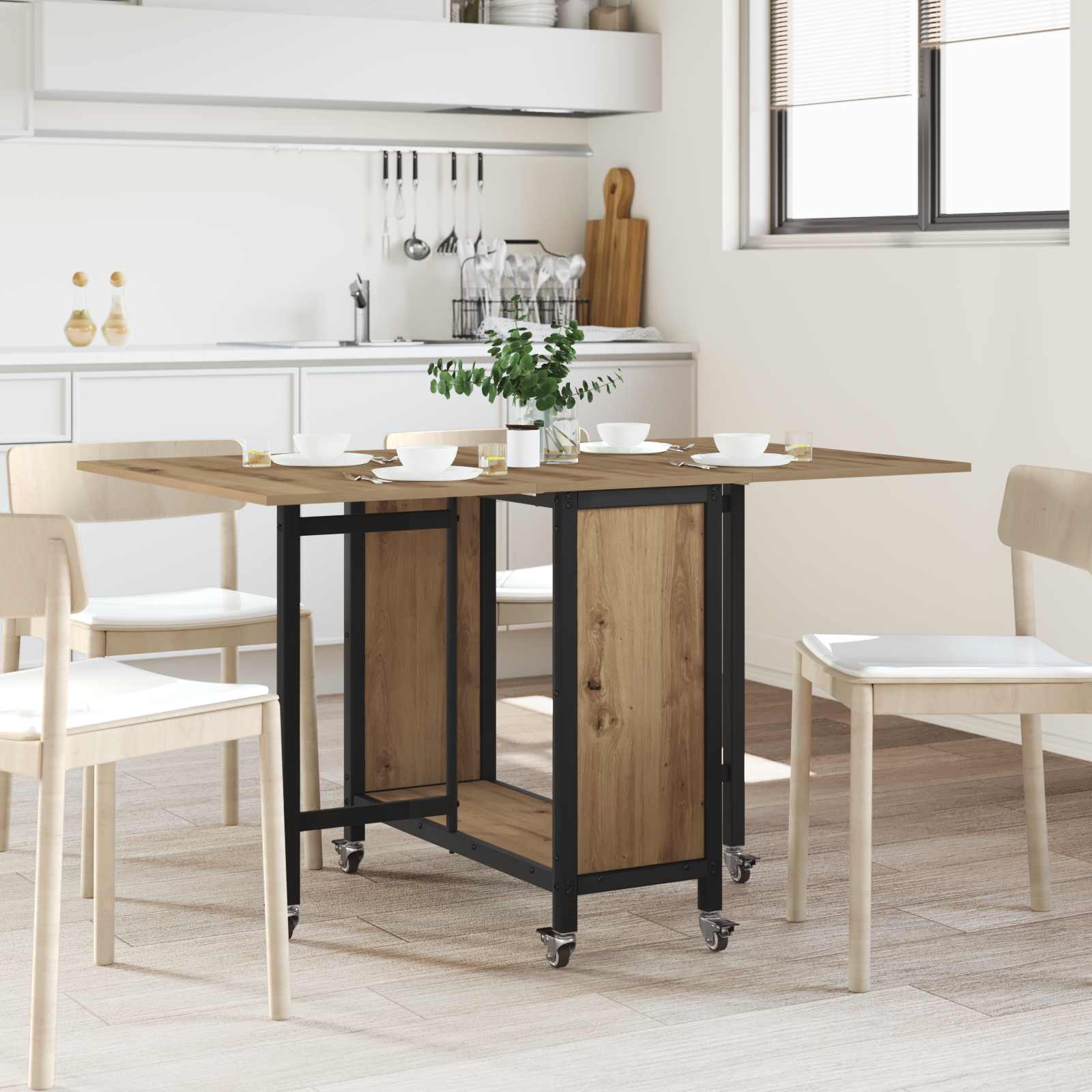 vidaXL Masă de dining pliabilă cu rotițe 130 x 80 x 76,5 cm otel PB