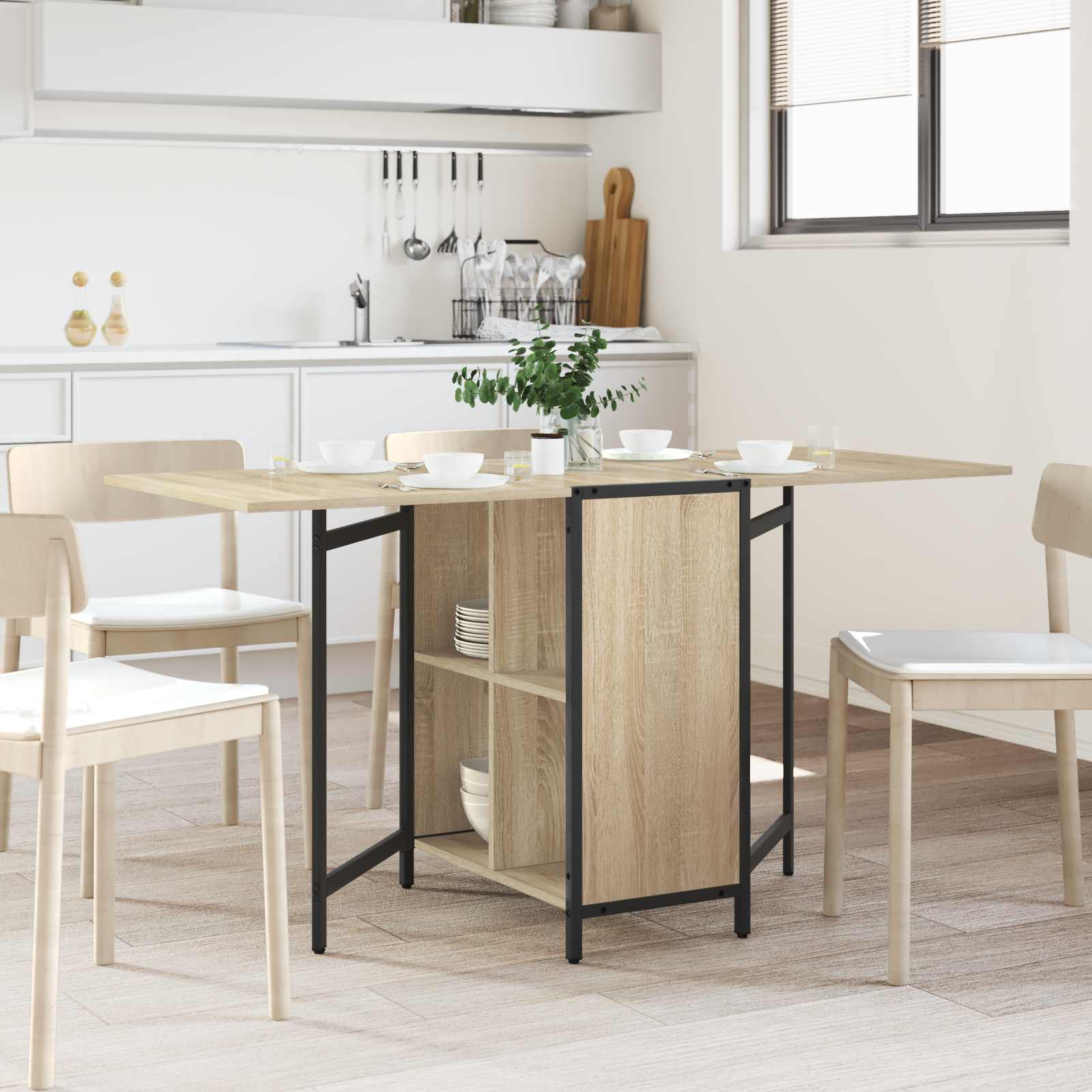 vidaXL Masă de dining 144 x 60 x 75 cm Lemn prelucrat Stejar Sonoma