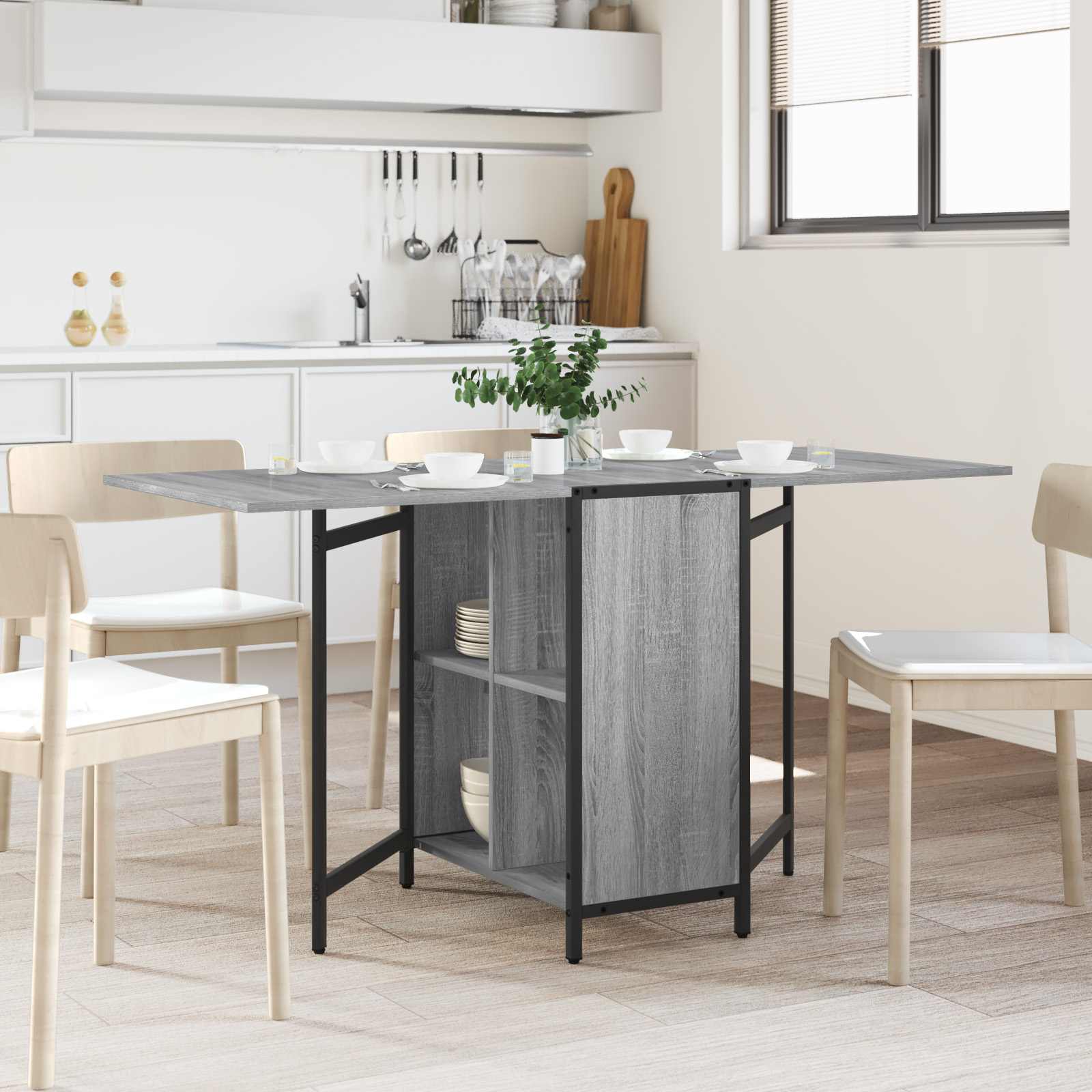 vidaXL Masă de dining 144 x 60 x 75 cm Lemn prelucrat Sonoma gri