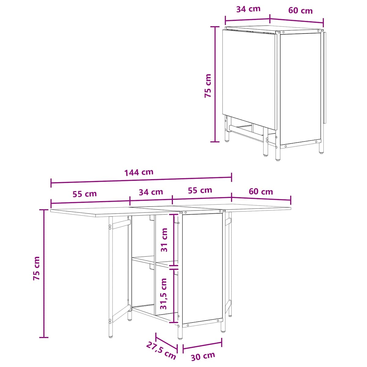 Spisebord 144 x 60 x 75 cm Konstrueret træ - Billede 11