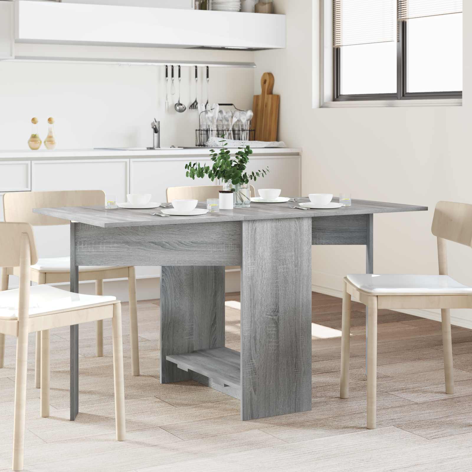 vidaXL Masă de dining 138 x 70 x 73,5 cm Lemn prelucrat Sonoma gri