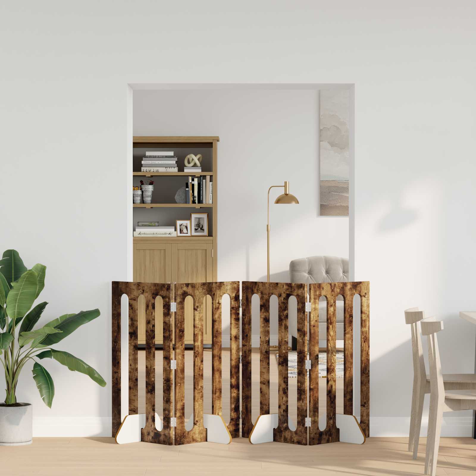 vidaXL Țarc pliabil pentru animale de companie 4 pcs Stejar Afumat