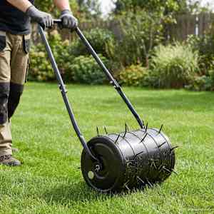 Valjar za trato s pritrjenimi aeratorji Črna 110 x 52 cm elezo