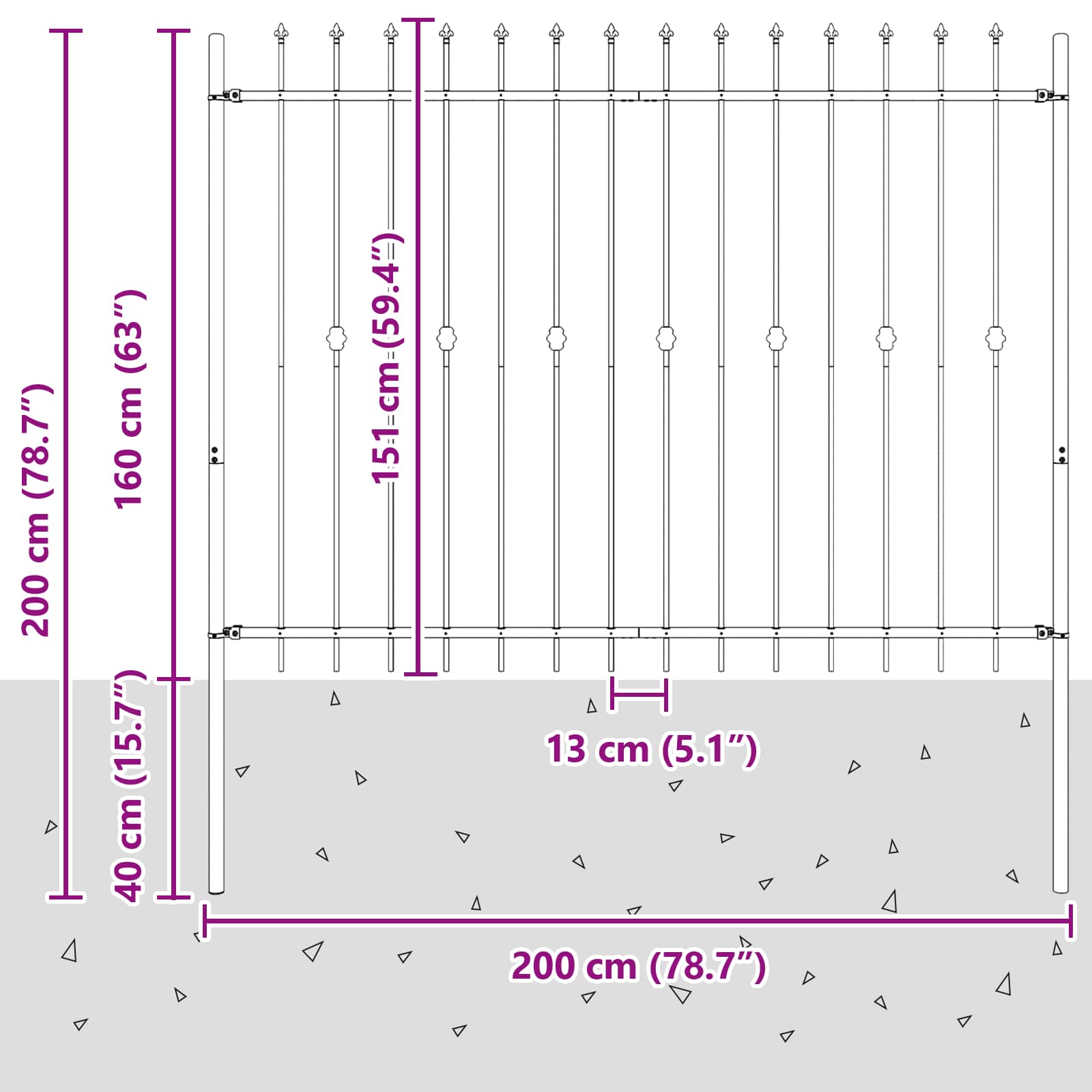 Vrh z bodicami Črna 200 x 200 cm Prašno lakirano jeklo - slika 7