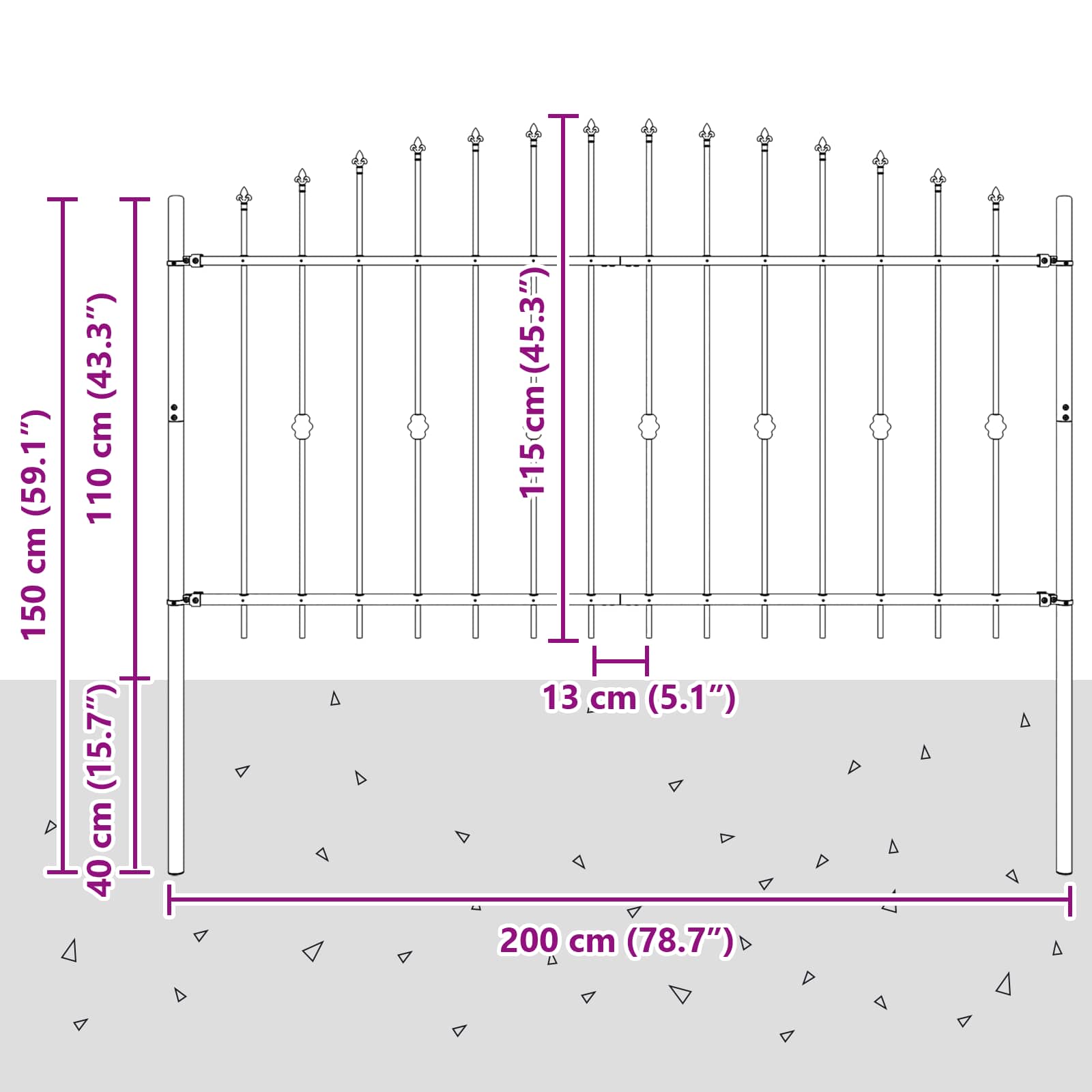 Vrh z bodicami Črna 200 x 150 cm Prašno lakirano jeklo - slika 7