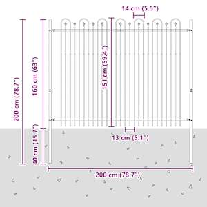 Hřebíkový obloukový plot Černá 200 x 200 cm - obrázek 7