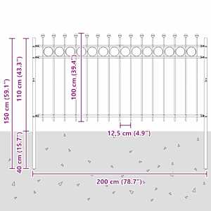 Kruhový plot Černá 200 x 150 cm Práškově lakovaná ocel - obrázek 7