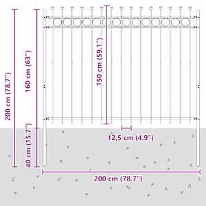 Kruhový plot Černá 200 x 200 cm Práškově lakovaná ocel - obrázek 7