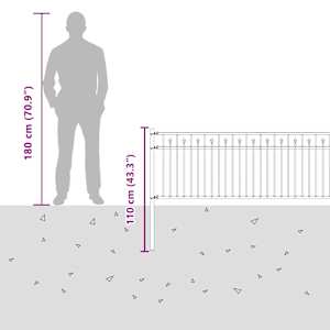Hřebíkový plot Černá 200 x 110 cm Práškově lakovaná ocel - obrázek 8