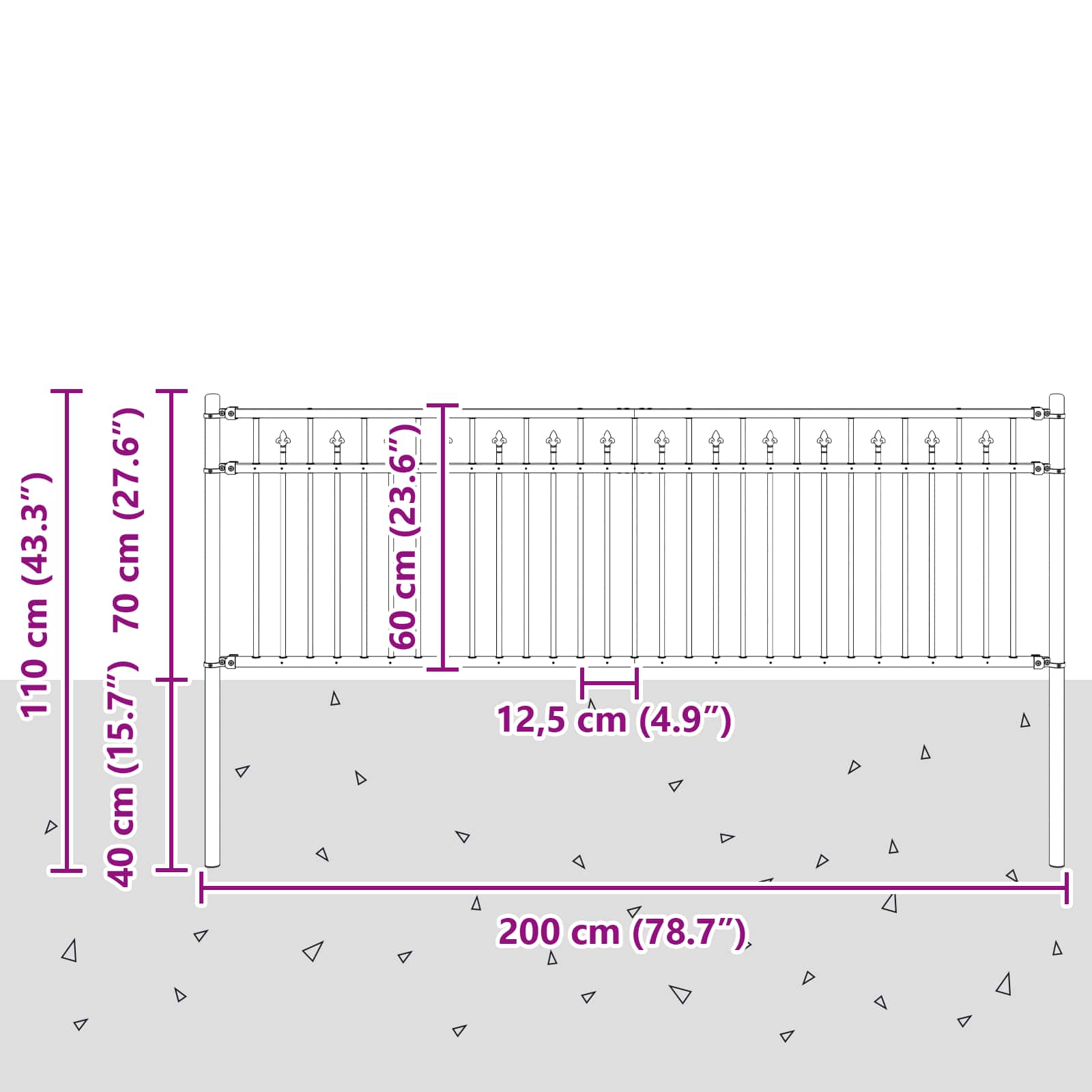 Spike Fence Črna 200 x 110 cm Prašno lakirano jeklo - slika 7