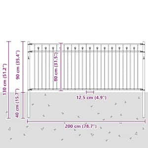 Hřebíkový plot Černá 200 x 130 cm Práškově lakovaná ocel - obrázek 7