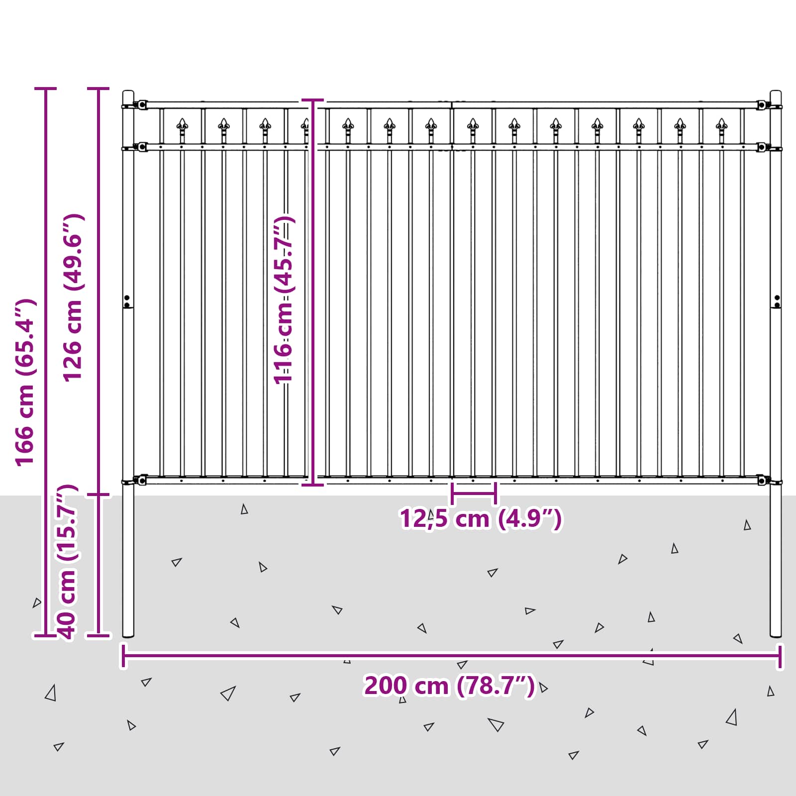 Spike Fence Črna 200 x 166 cm Prašno lakirano jeklo - slika 7