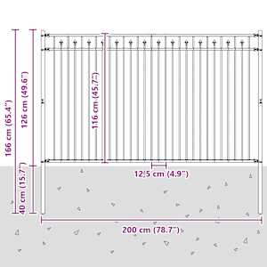Hřebíkový plot Černá 200 x 166 cm Práškově lakovaná ocel - obrázek 7