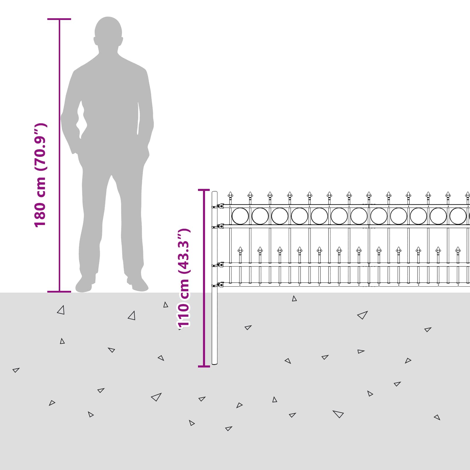 Spike obroč ograje Črna 200 x 130 cm Prašno lakirano jeklo - slika 8
