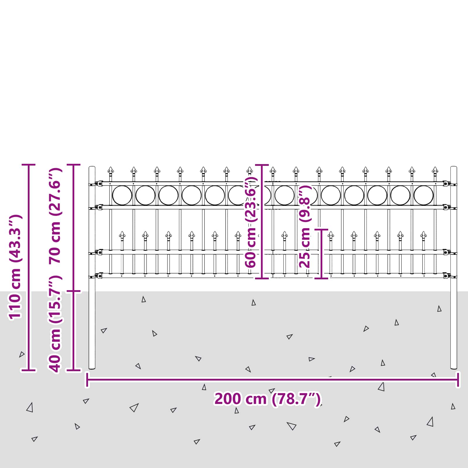 Spike obroč ograje Črna 200 x 130 cm Prašno lakirano jeklo - slika 7