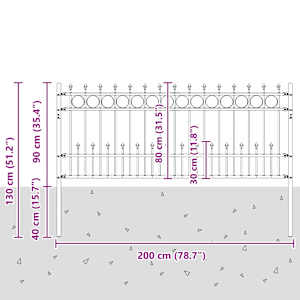 Hádí kroužkový plot Černá 200 x 130 cm Práškově lakovaná ocel - obrázek 7